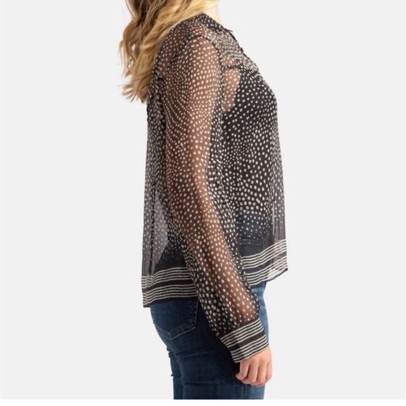 Rag & Bone Libby Silk Sheer Polka Dot Top Button down in black white size XS - Picture 2 of 10